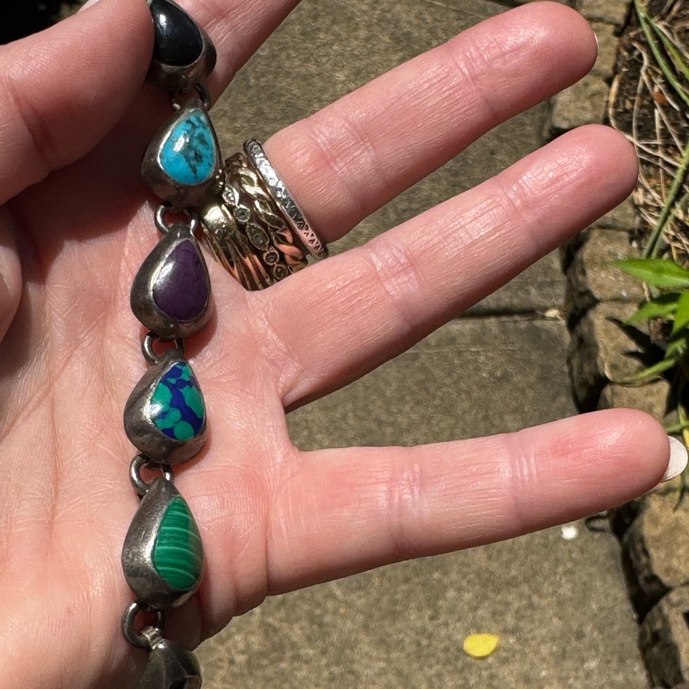 Taxco Multi-Stone Sterling Silver Bracelet - Picture 2 of 11